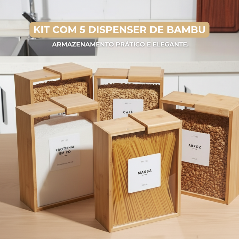 Kit 5 Dispenser Herméticos de Bambu 3L - ULTIMO DIA DE PROMOÇÃO